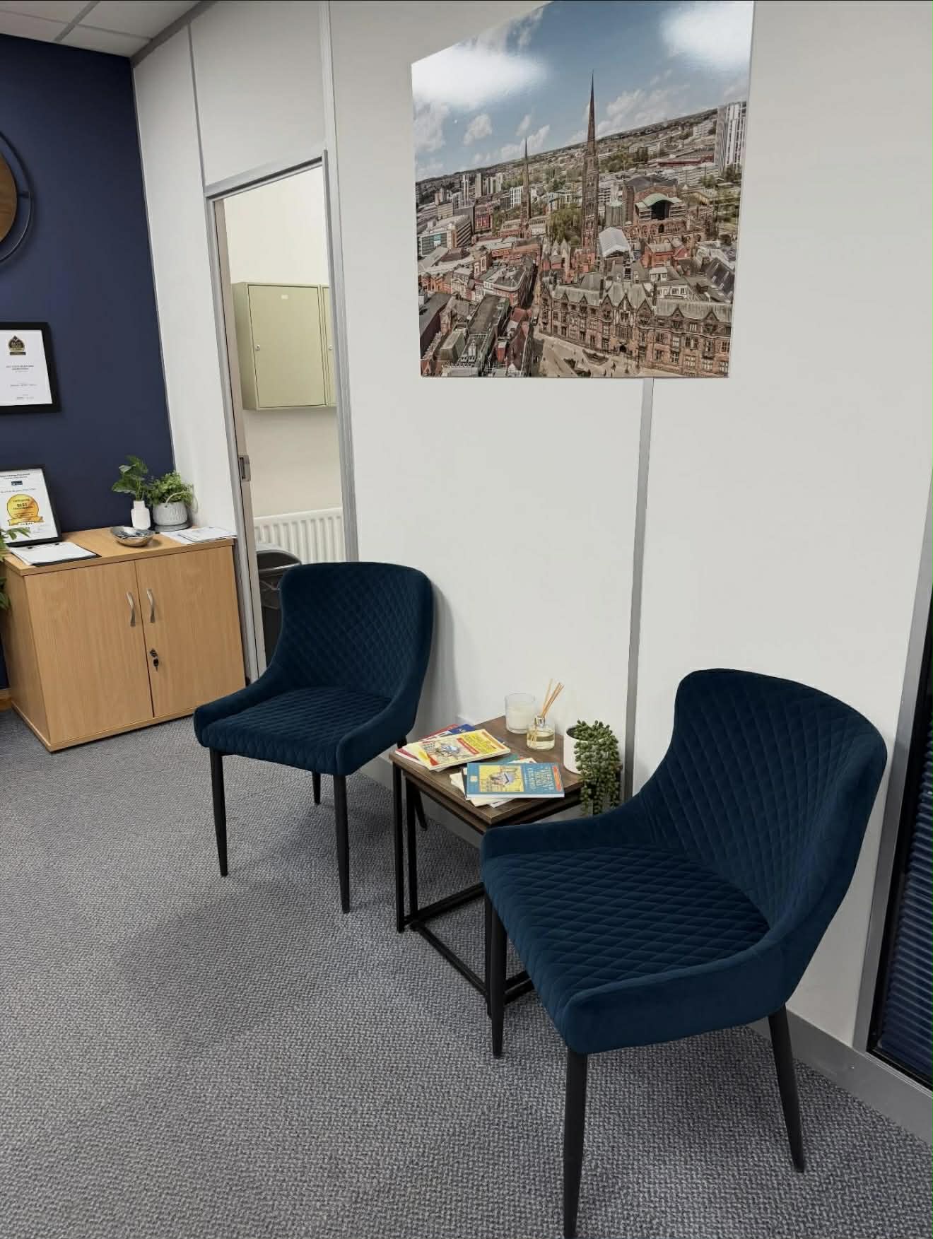 Tidy office reception area cleaned by Eco Shine